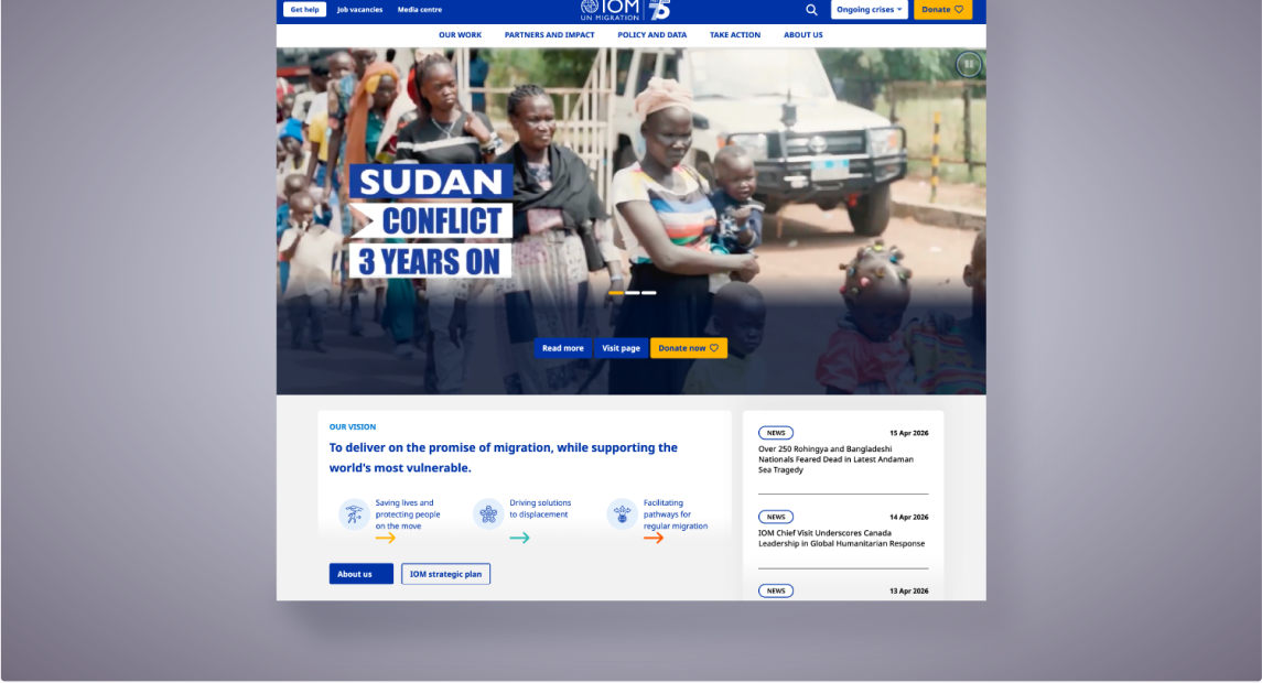 IOM UN Migration Portal homepage.